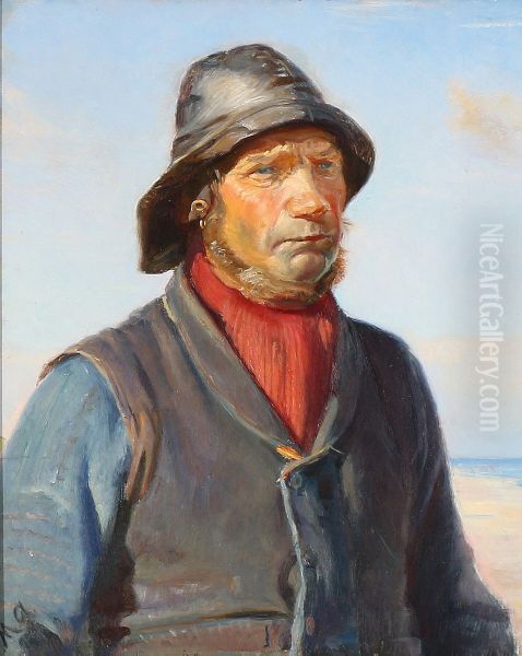 A fisherman from Skagen (2) Oil Painting by Michael Peter Ancher