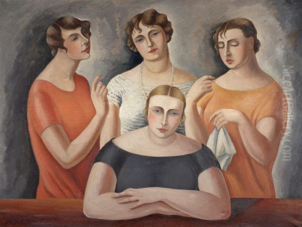 Three Sisters Oil Painting by Bozena Jelinkova-Jiraskova