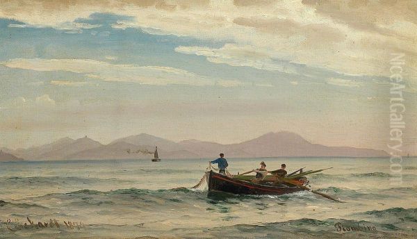 Setting up nets in the bay at Piombino. Oil Painting by Christian Eckardt