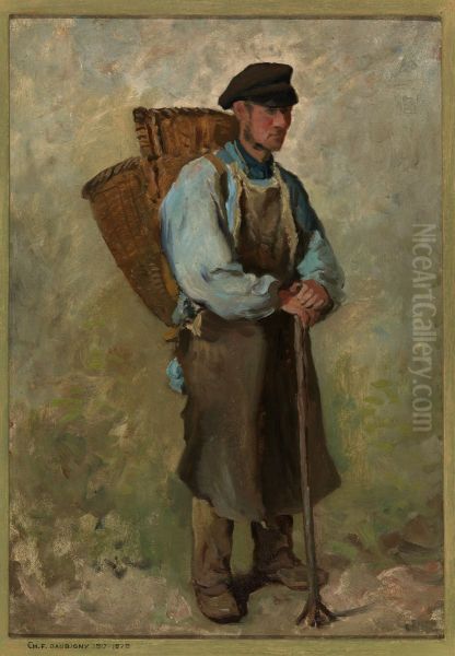 De druivenplukker (le Vigneron). Oil Painting by Charles-Francois Daubigny