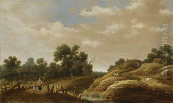 A Dune Landscape Oil Painting by Joachim Govertsz. Camphuysen