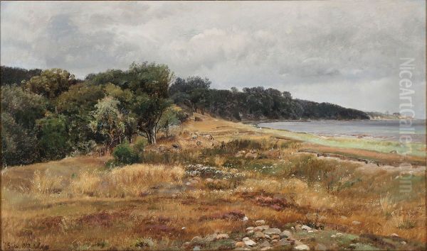 Autumn day at the beach Oil Painting by Janus la Cour