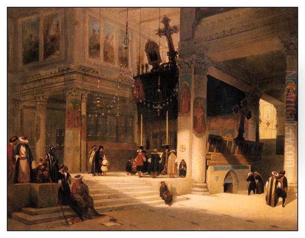 l'interieur d'une eglise a Constantinople, peut-etre Agios Demetrios a Kurucesme. Oil Painting by Fabius Brest