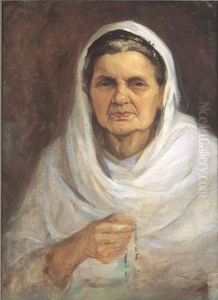 Portrait de Anise Smaismeh Farroukh, Mere de L' Artiste. Oil Painting by Moustafa Farroukh