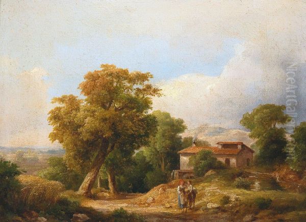 Italienische Landschaft mit Bauernhaus Oil Painting by Karoly Marko