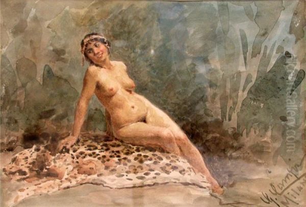 Auf Leopardenfell Liegender Frauenakt Oil Painting by Giacomo Campi