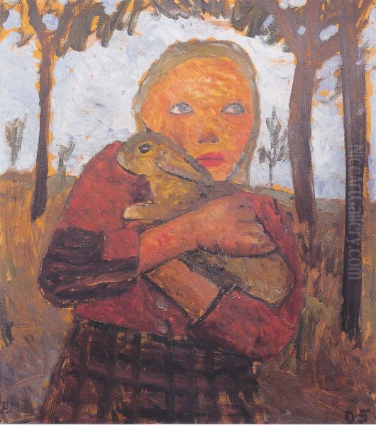 Madchen mit Kaninchen Oil Painting by Paula Modersohn-Becker