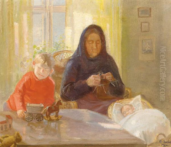 Bedstemoder hos bornene. Oil Painting by Anna Ancher