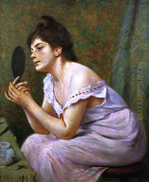 Woman with Mirror Oil Painting by Federico Zandomeneghi