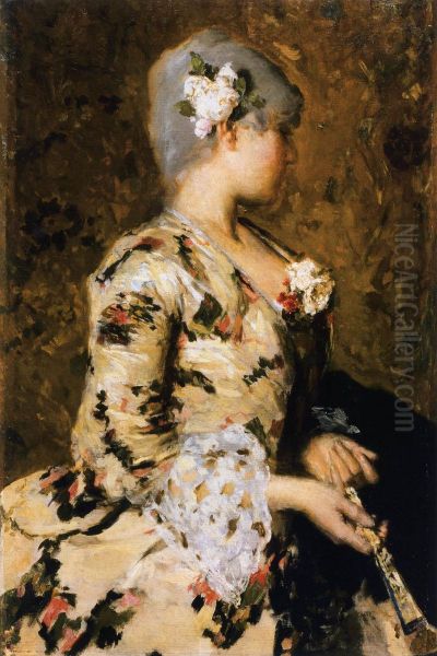 Dama veneziana del Settecento Oil Painting by Giacomo Favretto