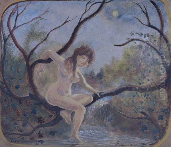 Nude in Tree Oil Painting by Louis Eilshemius