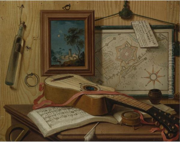 PAIR OF TROMPE L'OEIL STILL LIFES Oil Painting by Sebastiano Lazzari