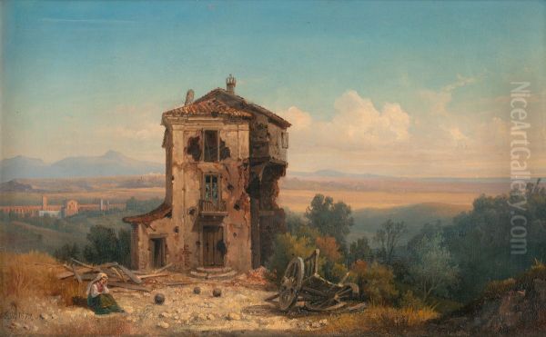 The Roman Campagna Oil Painting by Gustaf Wilhelm Palm