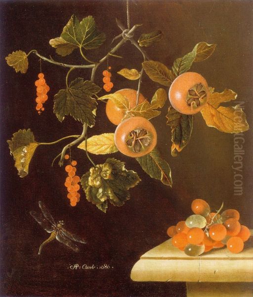 Still life with berries, medlars and grapes Oil Painting by Adriaen Coorte