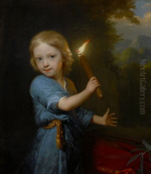 Boy Holding a Torch Oil Painting by Godfried Schalcken