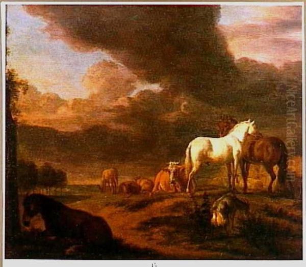 Horses and cattle Oil Painting by Adriaen Van De Velde