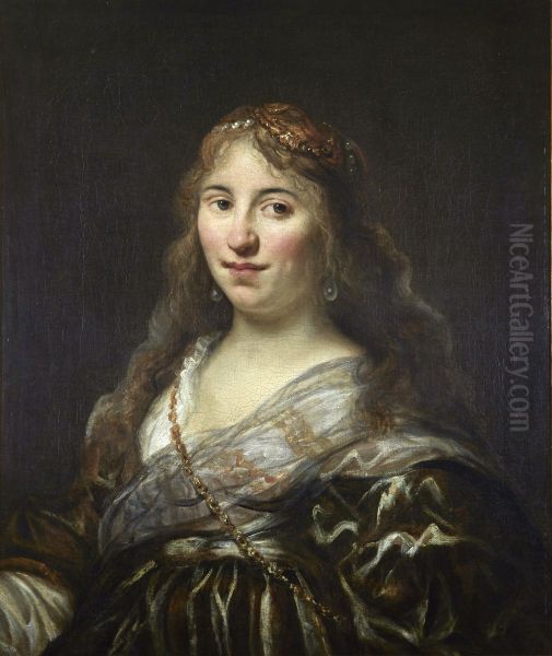 Portrait of a young woman in fancy dress Oil Painting by Johannes Spilberg