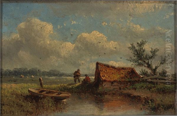 Landschap Oil Painting by Johannes Hilverdink