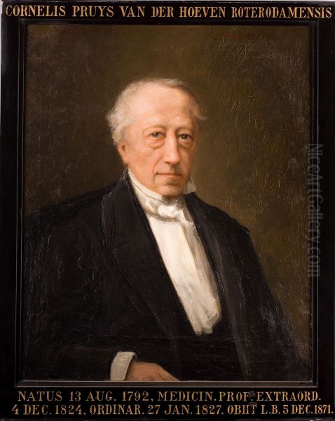 Portret van Cornelis Pruys van der Hoeven, hoogleraar Praktische Geneeskunde te Leiden Oil Painting by Clemence Pruijs Van Der Hoeven