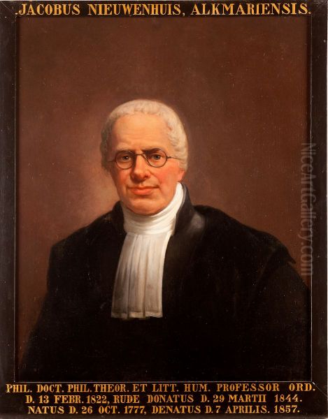 Portret van Jacob Nieuwenhuis, hoogleraar Logica en Geschiedenis van de Nieuwere Wijsbegeerte te Leiden Oil Painting by Icones Leidenses