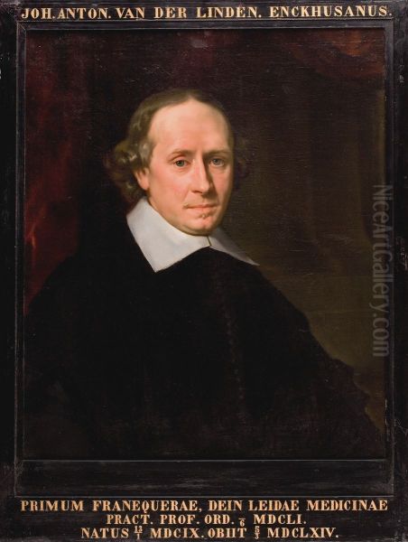 Portret van Johannes Antonides van der Linden, hoogleraar Geneeskunde te Leiden Oil Painting by Abraham Lambertsz van den Tempel