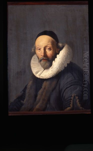 Portret van Johannes Wtenbogaert, predikant en kerkhistorieschrijver Oil Painting by Jacob Adriaensz Backer