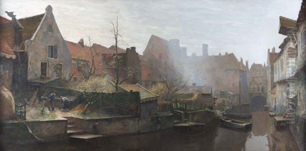 Westsingel met sprengel, Amersfoort Oil Painting by Hendrik Jan Wolter