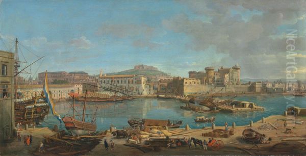 Zicht op de Darsena in Napels Oil Painting by Gaspar van Wittel