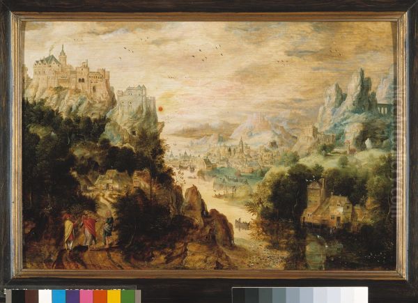 Landschap met Christus en de Emmausgangers Oil Painting by Herri met de Bles