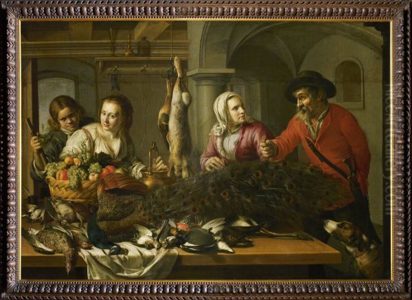 Jachtstilleven met figuren Oil Painting by Samuel Hoffmann