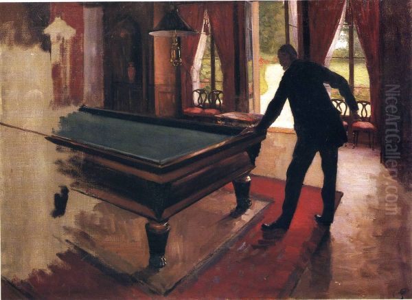 Billards (unfinished) Oil Painting by Gustave Caillebotte