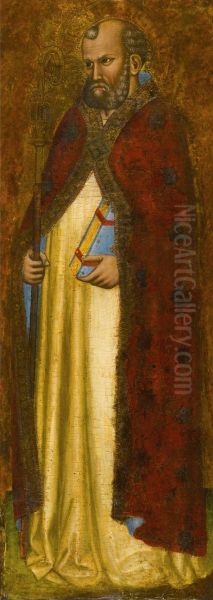 A Bishop Saint Oil Painting by Cecco di Pietro