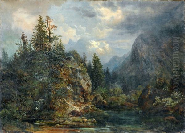 Alpenlandschaft mit erlegtem Wild Oil Painting by Bernhard Muhlig