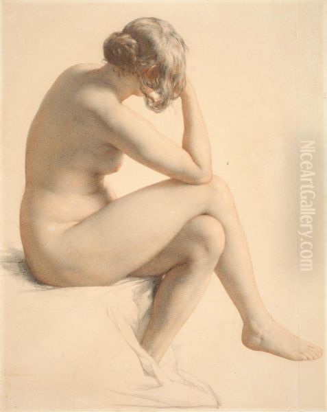 Female nude seen in three-quarters from behind Oil Painting by William Mulready