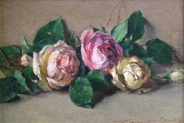 Still Life Of Three Roses Oil Painting by Henry Campotosto