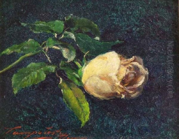 Still Life Of A Yellow Rose Oil Painting by Henry Campotosto