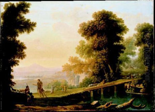 A) Paesaggio Con Apollo Tra I Pastori B) Paesaggio Con Narciso Alla Fonte Oil Painting by Giovanni Campovecchio