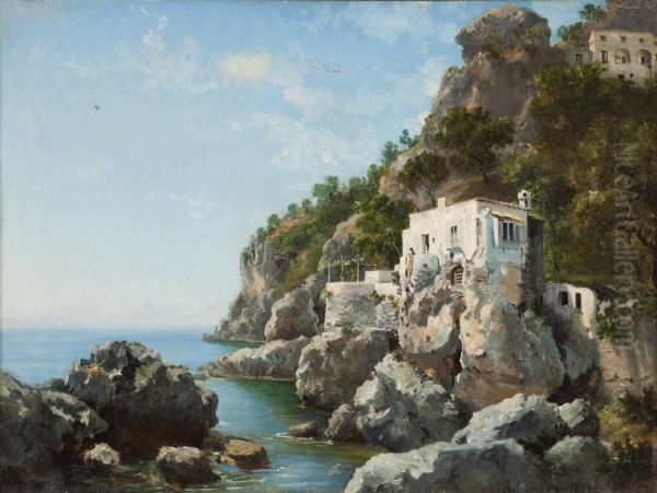 Casa Di Masaniello Ad Amalfi Oil Painting by Alceste Campriani