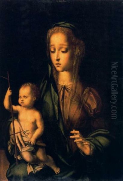 Virgin with the yarn winder Oil Painting by Luis de Morales