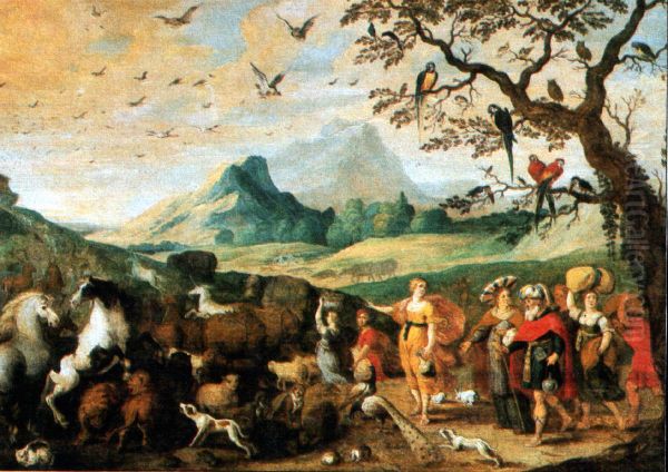 NoahsEinzug in dieArche Oil Painting by Hans Jordaens