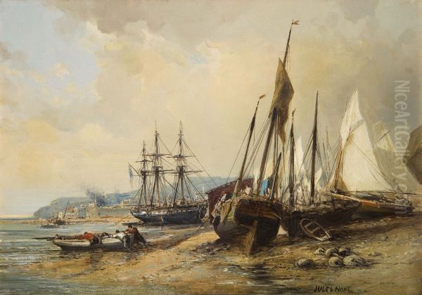 Sailing vessels in the harbor of Algiers Oil Painting by Jules Achille Noel