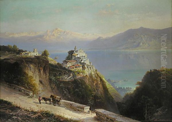 Madonna del Sasso amLocarno,Lago Maggiore Oil Painting by Ferdinand Feldhutter