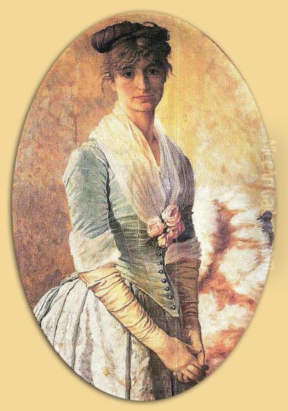 Portrait of woman (His wife Naile Hanim) Oil Painting by Osman Hamdi Bey