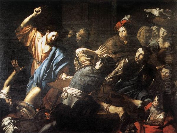 Christ Driving the Money Changers out of the Temple Oil Painting by Valentin De Boulogne