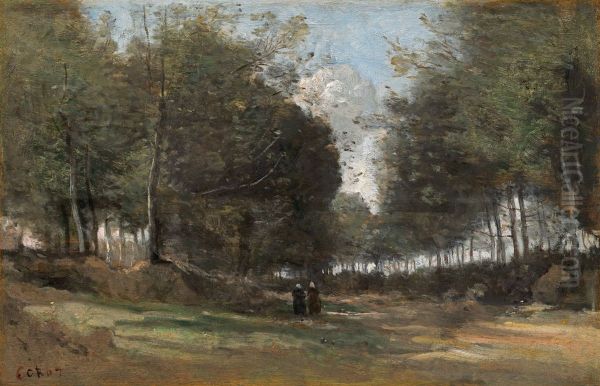 Ville d'Avray, allee sous bois Oil Painting by Jean-Baptiste Camille Corot