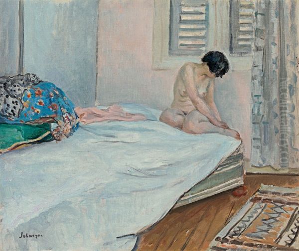 Nu assis au pied du lit, Le Cannet Oil Painting by Henri Lebasque