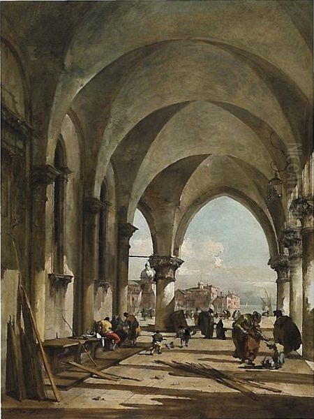 The Arches of the Dodge's Palace, Venice, in the Direction of the Basilica San Giorgio Maggiore Oil Painting by Francesco Guardi