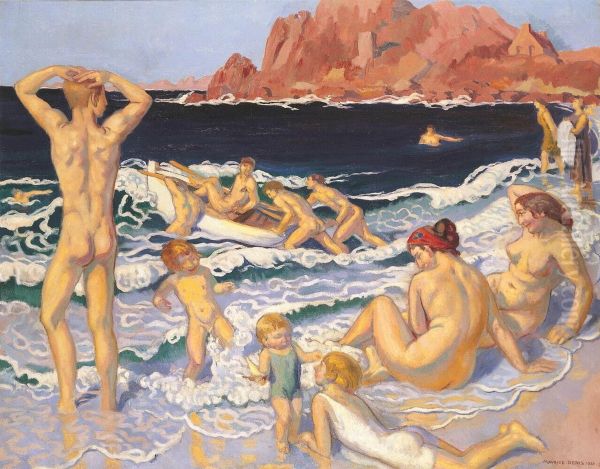 Plage au canot et a l'homme nu Oil Painting by Maurice Denis