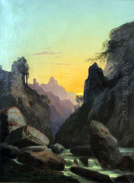 Schonau bei Teplitz (Klamm bei Schonau) Oil Painting by Carl Gustav Carus