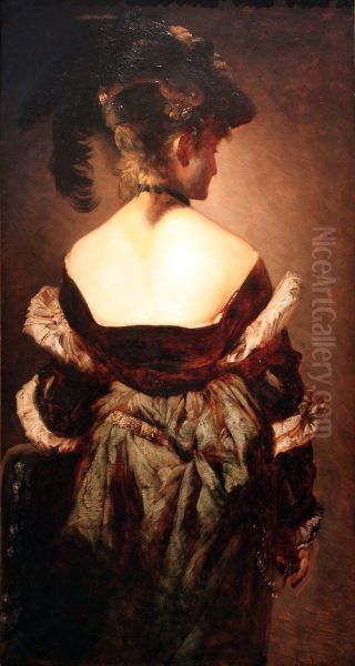 Lady with feather hat Oil Painting by Hans Makart